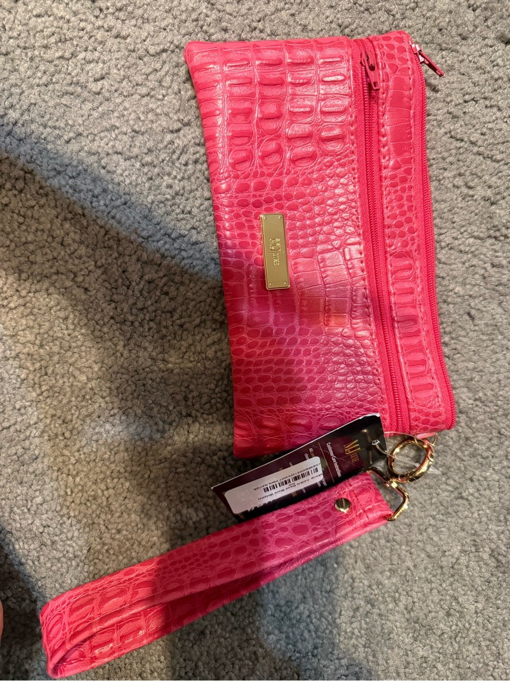 Pink Croc-Embossed Wristlet Clutch
